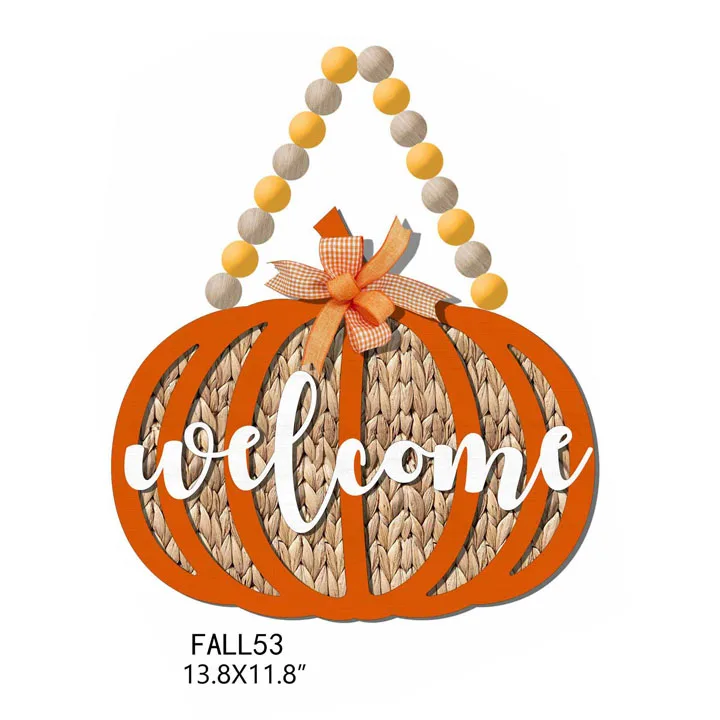 Layered welcome pumpkin hanging decoration with beaded hanger