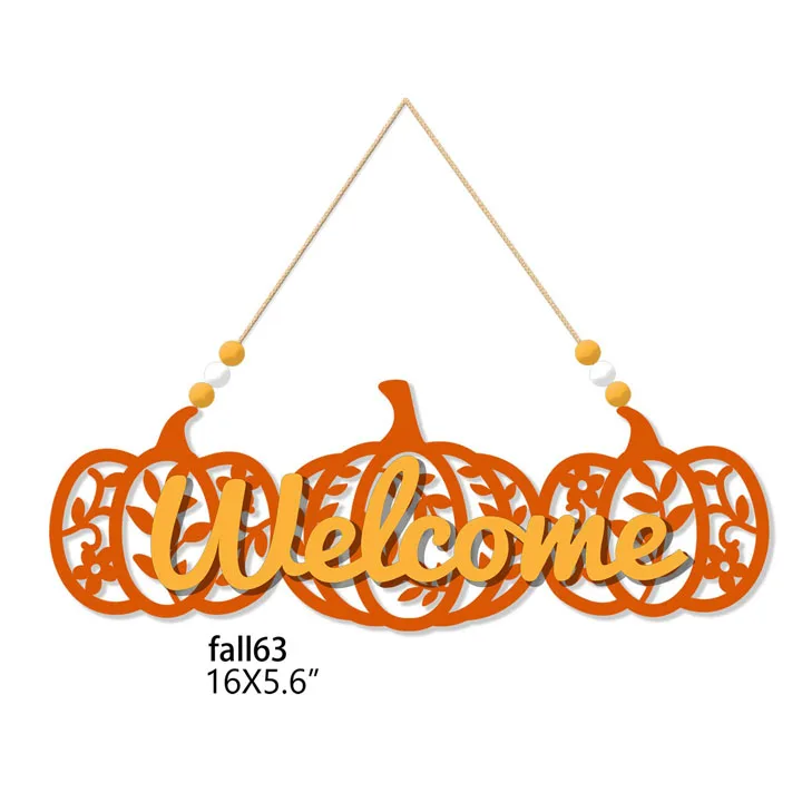 Orange metal welcome pumpkin hanging decoration