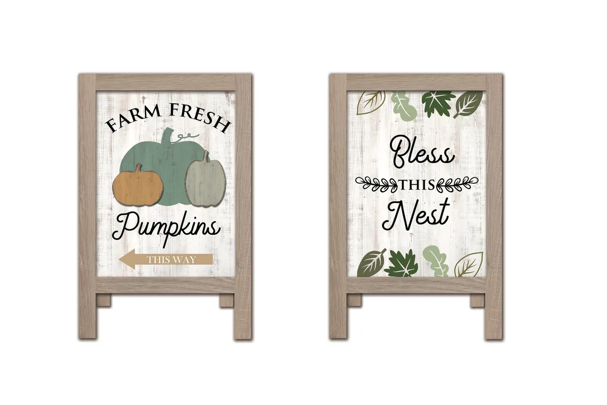 Pair of framed autumn porch signs