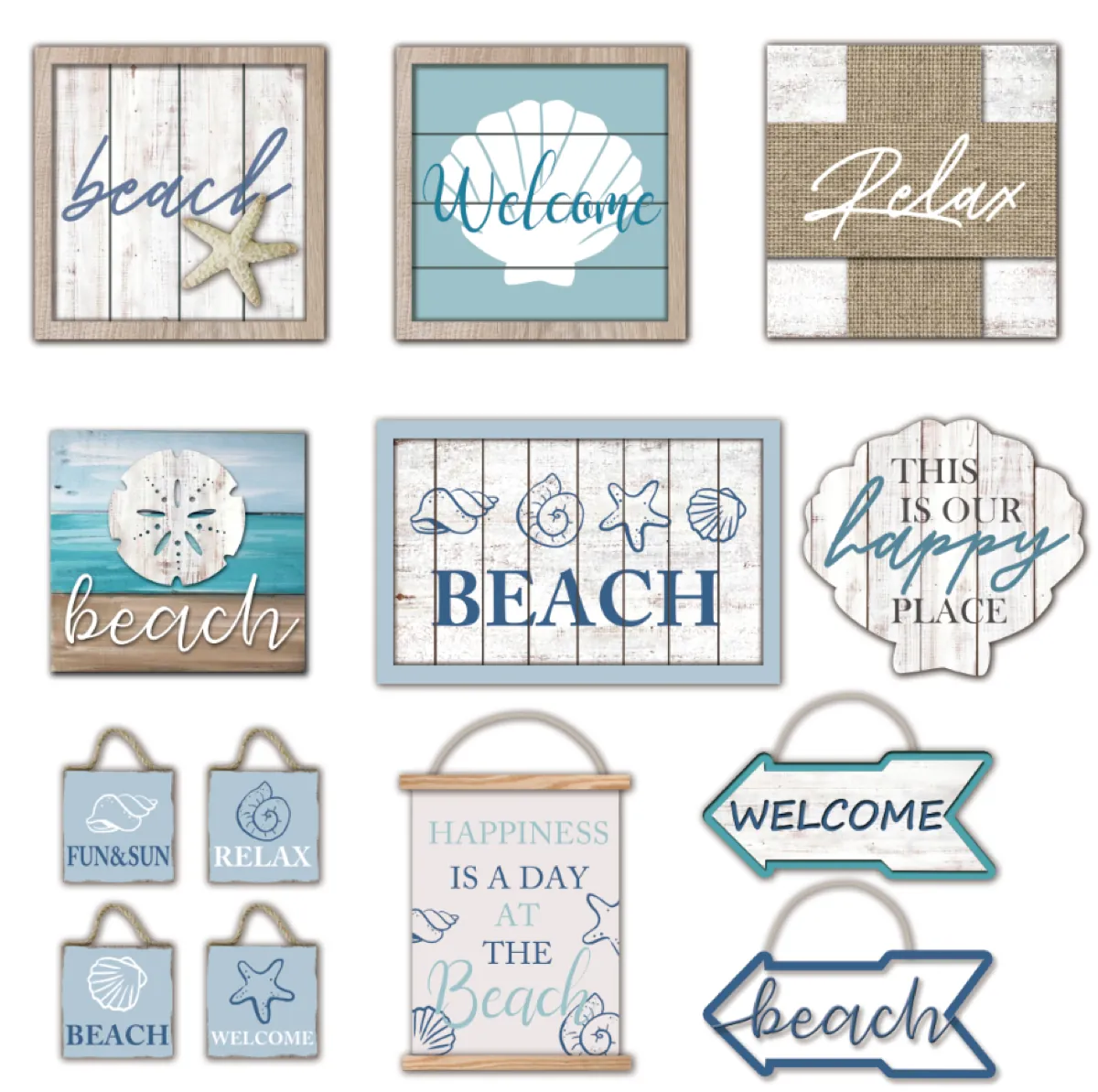 Coordinated coastal and beach sign assortment