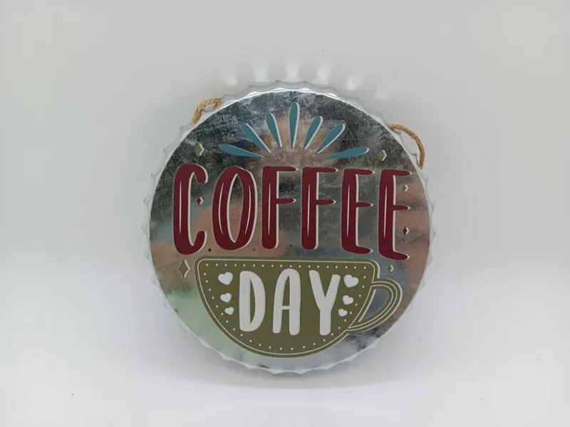 Round galvanized iron Coffee Day hanging sign